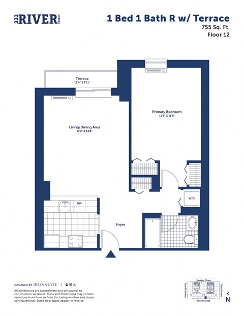 this image shows a floor plan of a 1 bed 1 bath rv floor plan